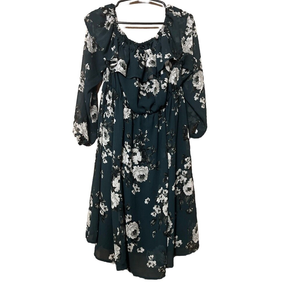 Torrid Women's Floral Dress Off-Shoulder Long Sleeve Knee Length Size Large (0)
